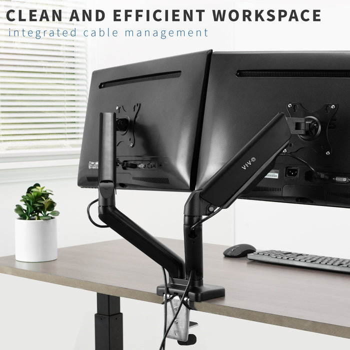 Pneumatic Arm Dual Monitor Desk Mount with USB