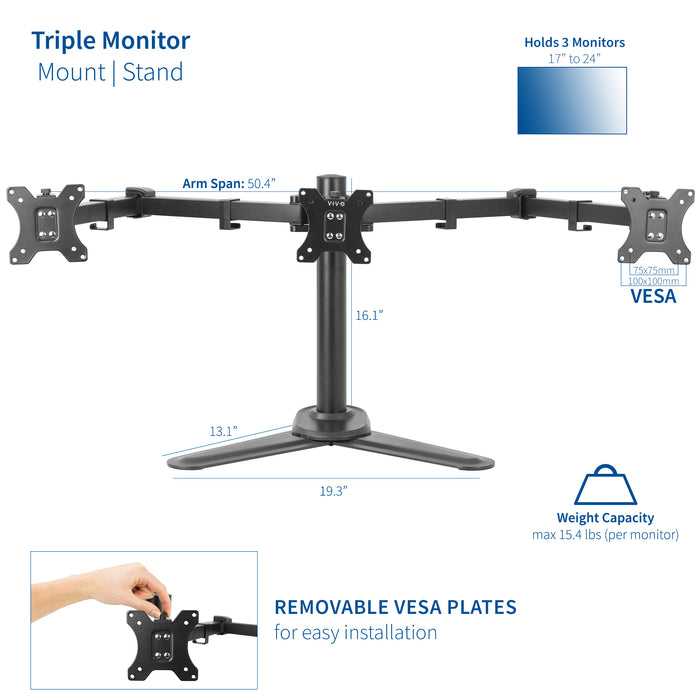 Triple Monitor Desk Stand (17" to 24")